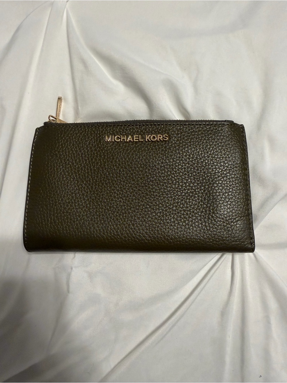 Michael Kors Black Pebbled Leather Zip Wallet with Gold Logo